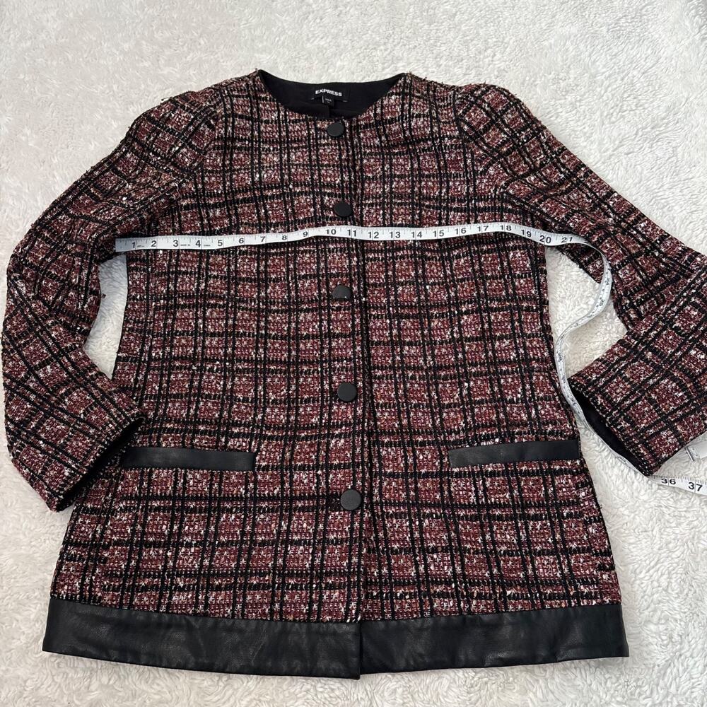 Express Womens Tweed Purple Plaid Blazer Preppy Business Career Work Wear Sz M - Picture 3 of 7